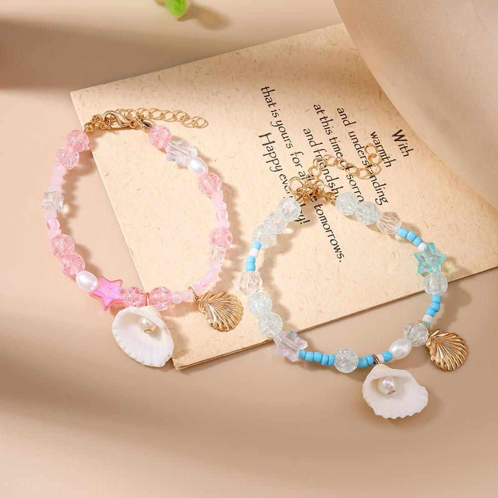 Bohemia Conch Shell Charms Bracelet for Women Girls Pearl Crystal Handmade Beaded Bracelet Summer Beach Jewelry Gifts