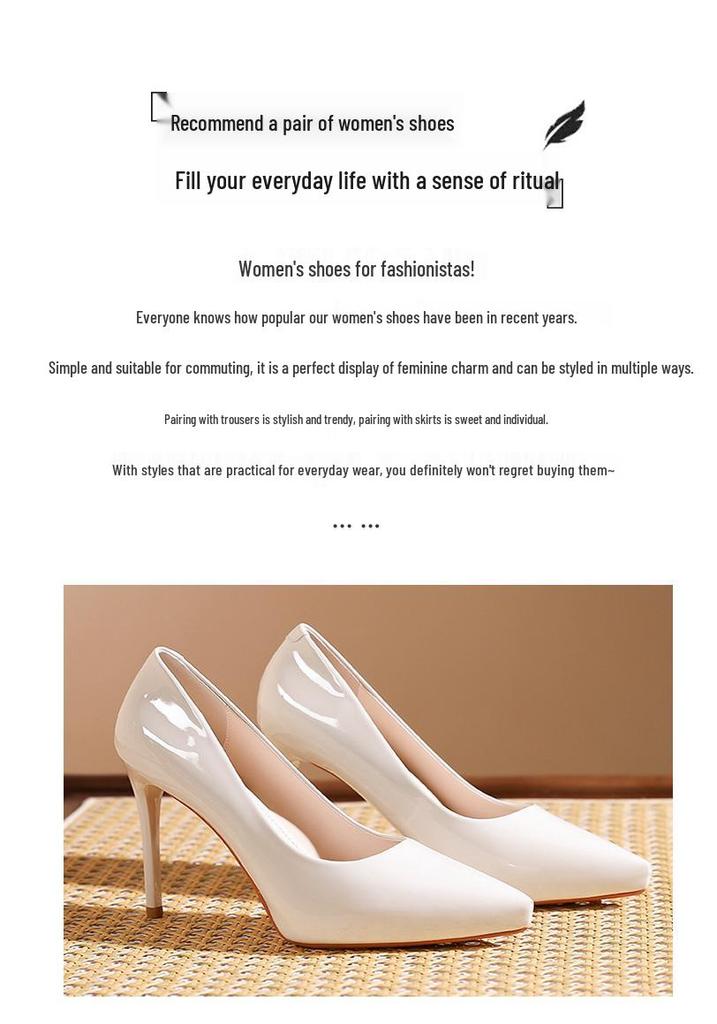 1088-D1 Women's Patent Leather Stiletto Heels with Pointed Toe, Elegant French Design, Inner Waterproof Platform, 2025 Collection.