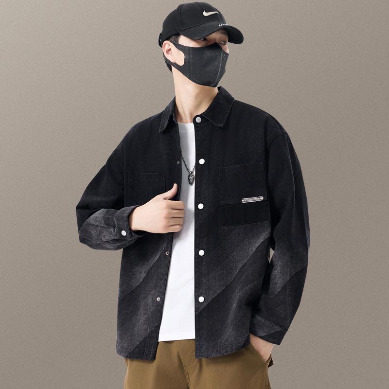 

Осень Новая Джинсовая Рубашка с Длинным Рукавом Повседневная Модная Трендовая Куртка Свободная Повседневная Куртка Трендовая Совершенно Новая M (100-65 kg)