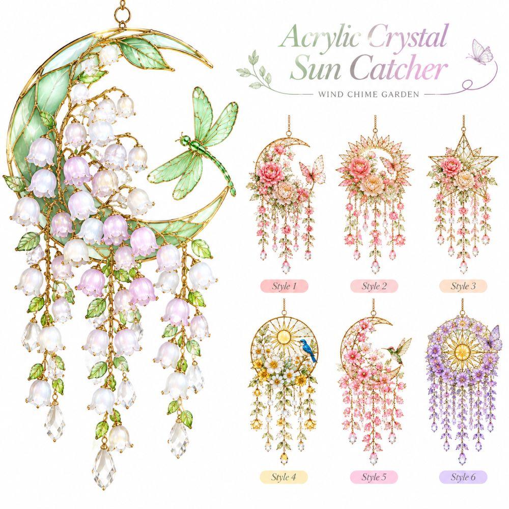 Hanging Decorations Crystal Pendant Colourful Dream Catcher Crystal Wind Chime  For Outside