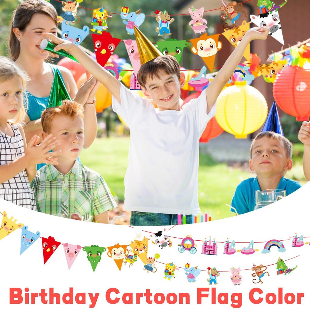 Children's Birthday Flag Kindergarten Shopping Mall Store Event Decoration Birthday Party Party Cartoon Pennant Flag