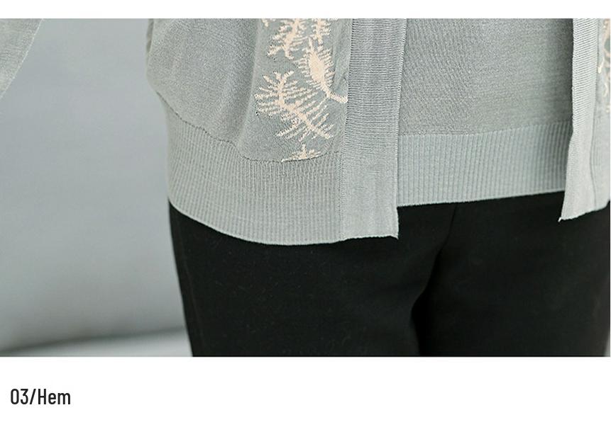 Spring Knitted Cardigan & Ice Silk T-shirt Set for Women Aged 40-50: Short-Sleeved Fashion Ensemble