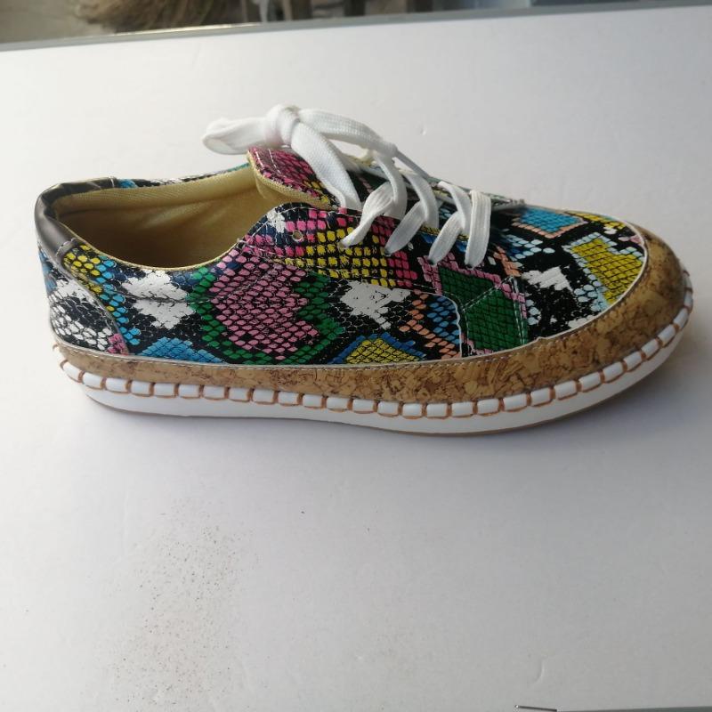Large Size Lace-up Flat-soled Single Shoes Women's Spring and Summer New Large Size Snake Pattern Platform Casual Shoes