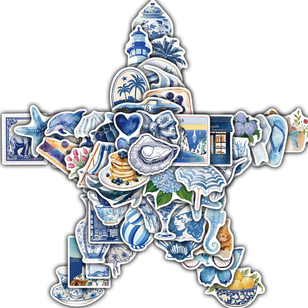 

50/100PCS Blue Cartoon Ins Style Sticker DIY Waterproof Notebook Graffiti Home Skateboard Harajuku Coffee Scrapbooks Art Sticker