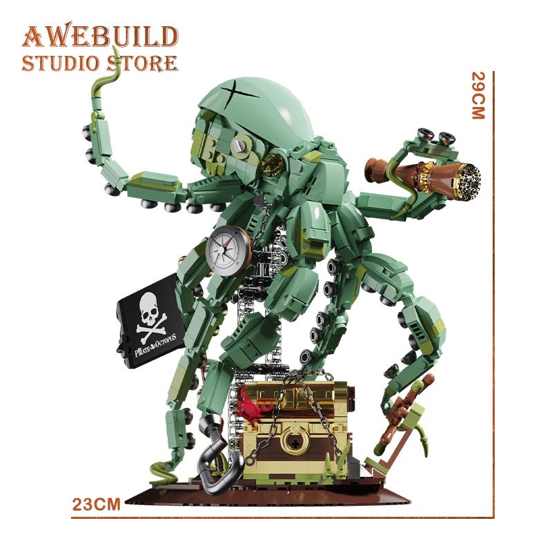 NEUER Piraten-Oktopus MOC Bausteine Kreatisches Meeresungeheuer DIY Steine Puzzle Spielzeug Tier Tiefsee Montage Modell Erwachsener Kind Geschenk