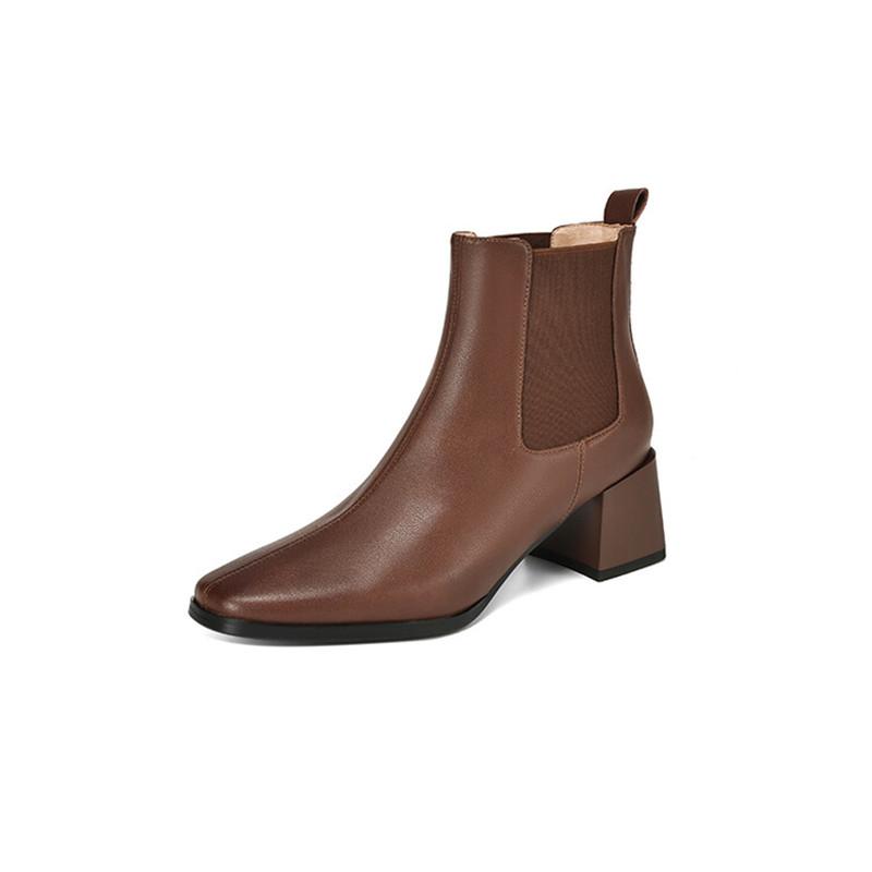 Fashion New Autumn Winter Cow Leather Women Boot Fashion Short Boots Square Toe Chunky Heel Boots for Women Large Size High Heels