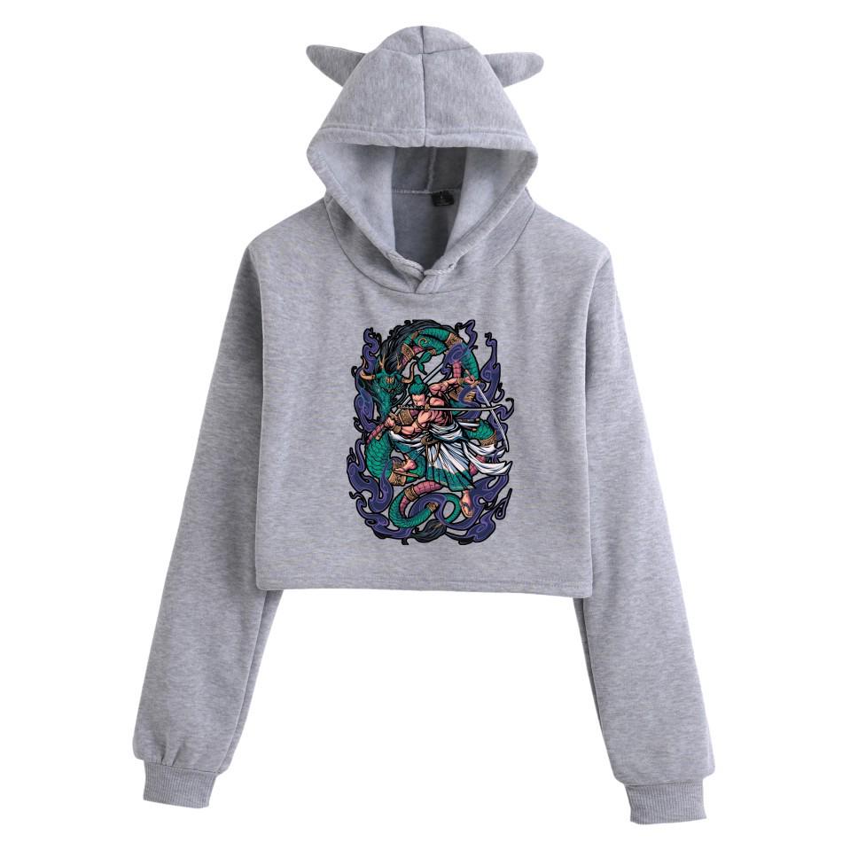 Women's Cat Ear Hoodie - One Piece Anime Print, Casual Wear for Autumn/Winter