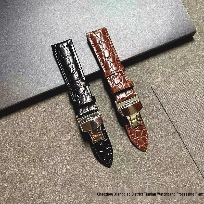 Men's Alligator Pattern Leather Watch Strap, Pin & Butterfly Buckles - Women's Accessories In Stock