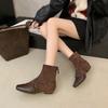 2025 Autumn and Winter New Square Head Low Tube Engraved Belt Buckle Thin Fashion Women's Short Boots