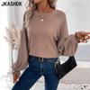 Women's Fashion Casual Spring Autumn Solid Color Print Long Sleeve O-Neck Blouses & Shirts