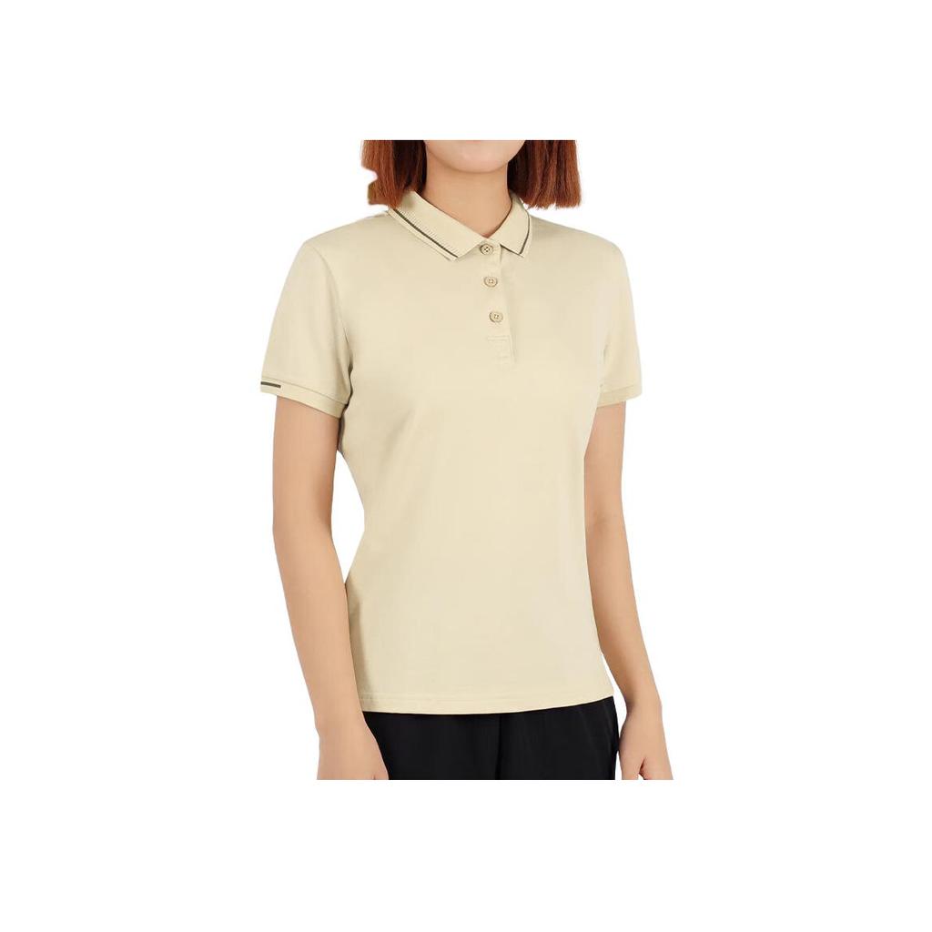 Li Ning Fitness Series Solid Color Breathable Comfortable Sports Polo Shirt Women Tops Light-Milk-Brown APLT084-4