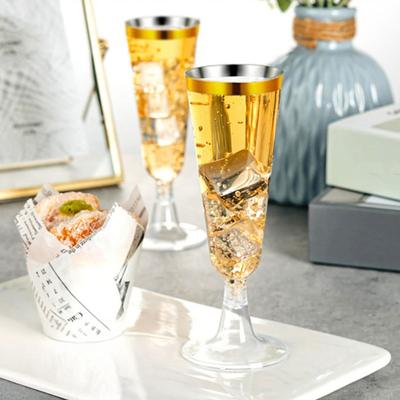 5Pcs Plastic Tumbler Cups 150ml Transparent Elegant Disposable Partyware with Gold Rim Lightweight Drinkware for Weddings Receptions And Celebrations