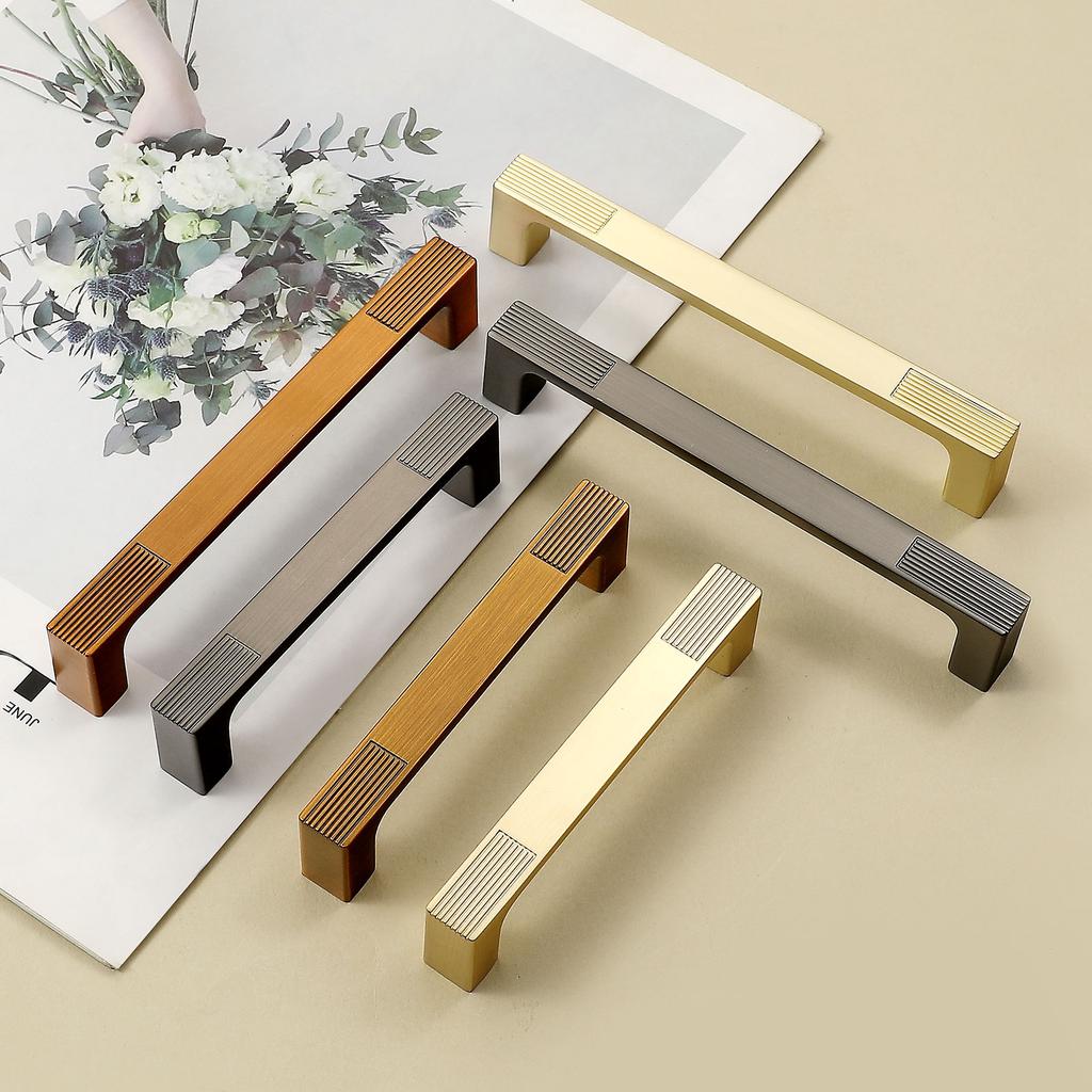 Modern Minimalist Bright Gold Grey and Brown Zinc Alloy Handles Wardrobes Cabinet Doors Luxury Furniture Pulls Drawers Knob