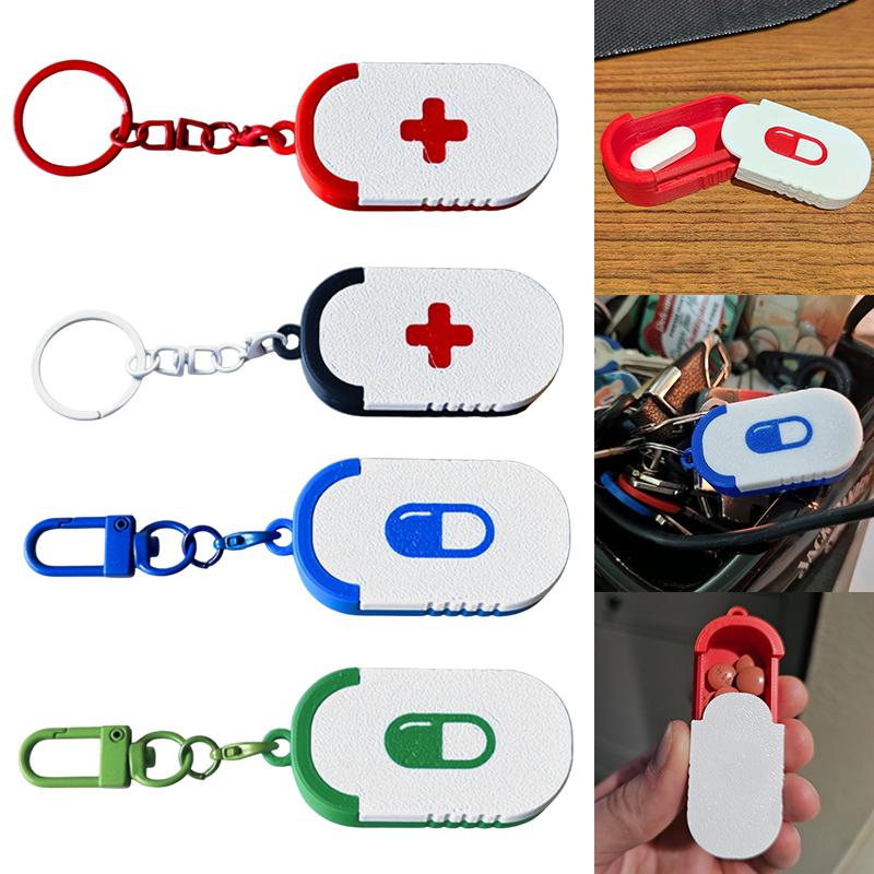 Mini Sliding Pill Box Keychain Medication Organizer Multiple Compartments Travel Pill Organizer Portable Pill Pod Tablet Case