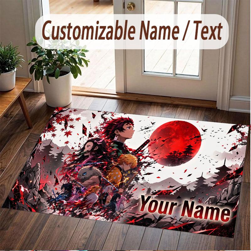 Custom Name Crystal Velvet Rug,Demon Slayer Comfortable Anti Slip Floor Mat For Room Decoration