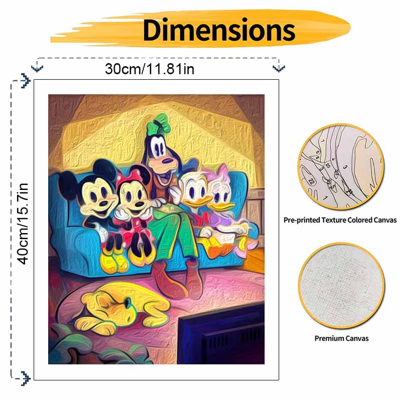 Disney Mickey Mouse and Friends Sofa Movie Night Digital Oil Painting Hand Painting Kit Diy Home Decoration