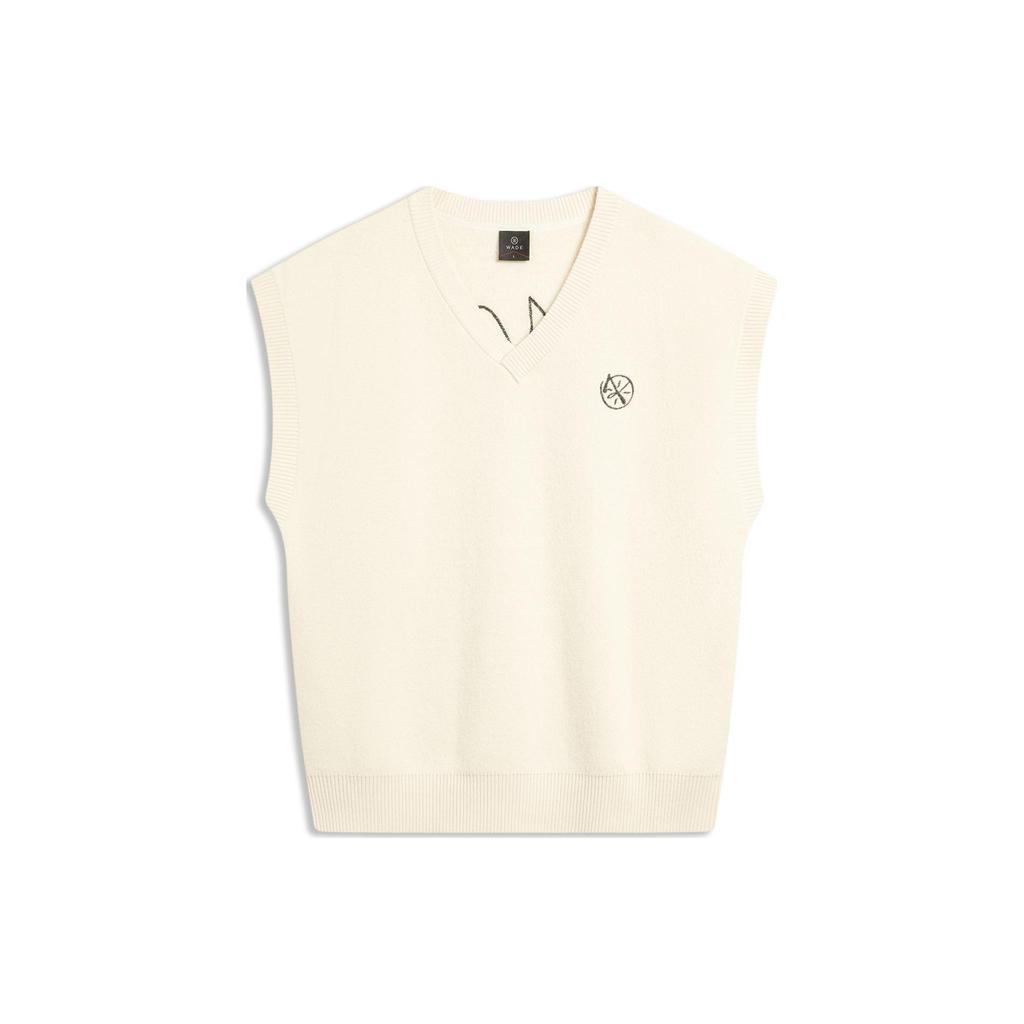 Li Ning Wade Series V-Neck Knitted Cartoon Vest Men Vests Off-White AMVT029-8