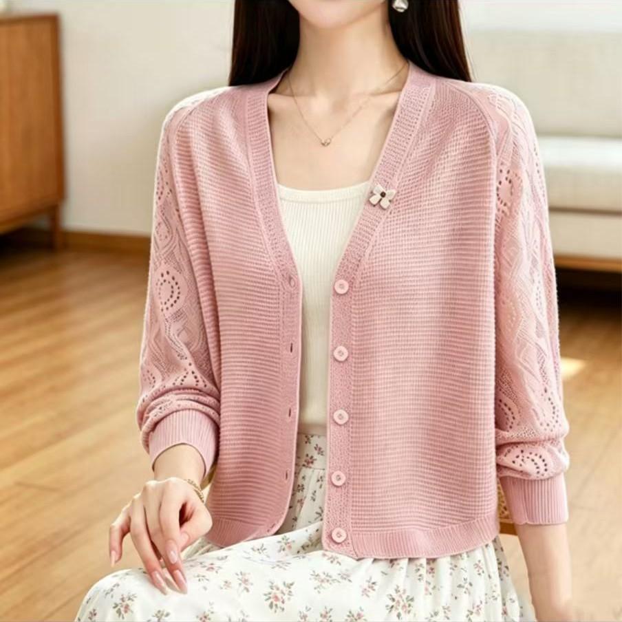 2026 Summer Ice Silk Hollow Knit Cardigan - Women's Lightweight Long/Short Sleeve Sun Protection Jacket