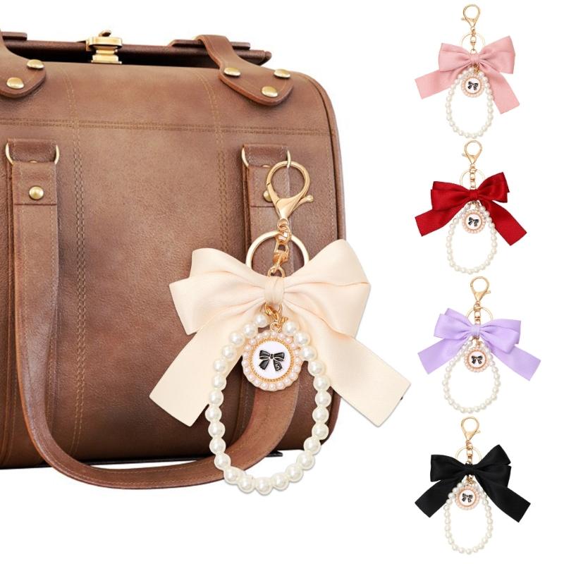 Cute Pearls Butterfly Bows Hanging Ornament For Bags Stylish Black Accessory Bag Charm Pendant Enhancing Your Look