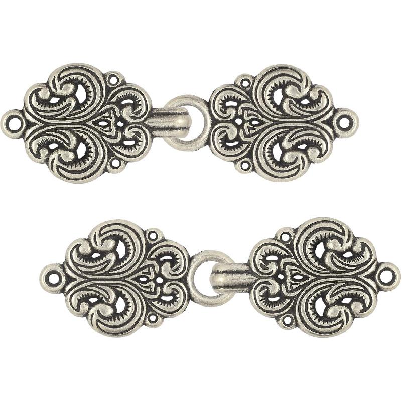 bezelry 6 Pairs Rococo Swirl Flower Cape or Cloak Clasp Fasteners. Sew On Hooks and Eyes Cardigan Clip. 65mm Fastened.