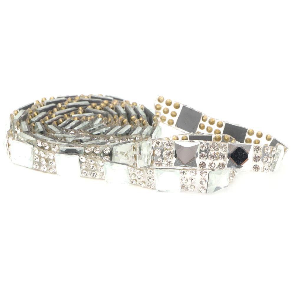 5 yard Hotfix Clear Crystal Glass Rhinestone Fabric Chain Trim DIY Applique (8mm White)