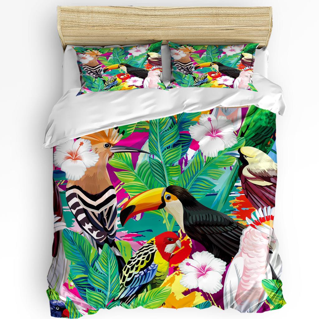Parrot Flowers Green Tropical Plant Leaves 3pcs Bedding Set For Double Bed Home Textile Duvet Cover Quilt Cover Pillowcase