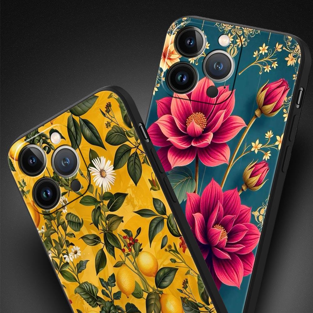 Abstract Plants Flower Phone Case Cover for iPhone 17 16 15 14 13 12 Pro Max 11 Pro Max 17 AIR Plus Shockproof Soft TPU Shell