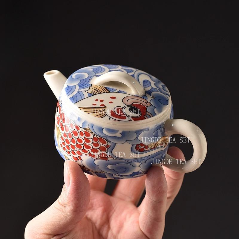 Ceramic Teapot Large Chinese Style Hanwa Teapot for Household Use High End Blue Dragon Fish Teapot Kungfu Tea Set