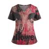 Halloween Print V Neck Short Sleeve Nurse Scrub Top with Double Pockets and Side Slit Hem for Healthcare Workers and Caregivers