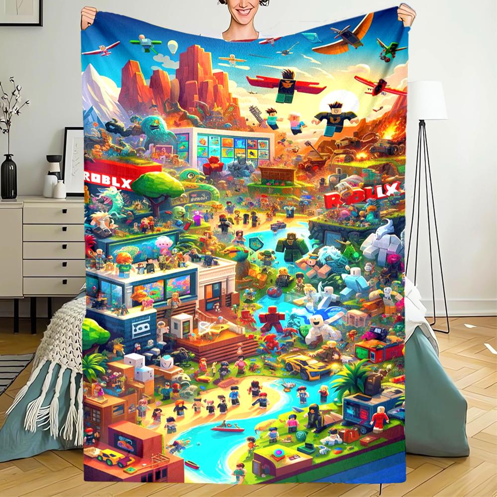 Roblox Theme Printed Blanket - Perfect for Couch, Bed, Travel & Outdoor Use | Machine Washable, Cozy & Durable.
