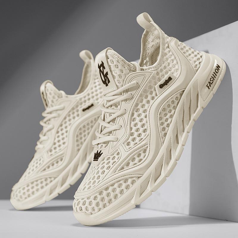 

Сетчатые мужские туфли летние дышащие сетчатые повседневные универсальные повседневные на толстой подошве однотонные спортивные новые мужские модные туфли 44