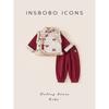 Insbobo New Year Outfit for Girls, Children's Clothing Set, 2025 Winter New Style Red Hanfu, One-Year-Old Boy's Formal Wear