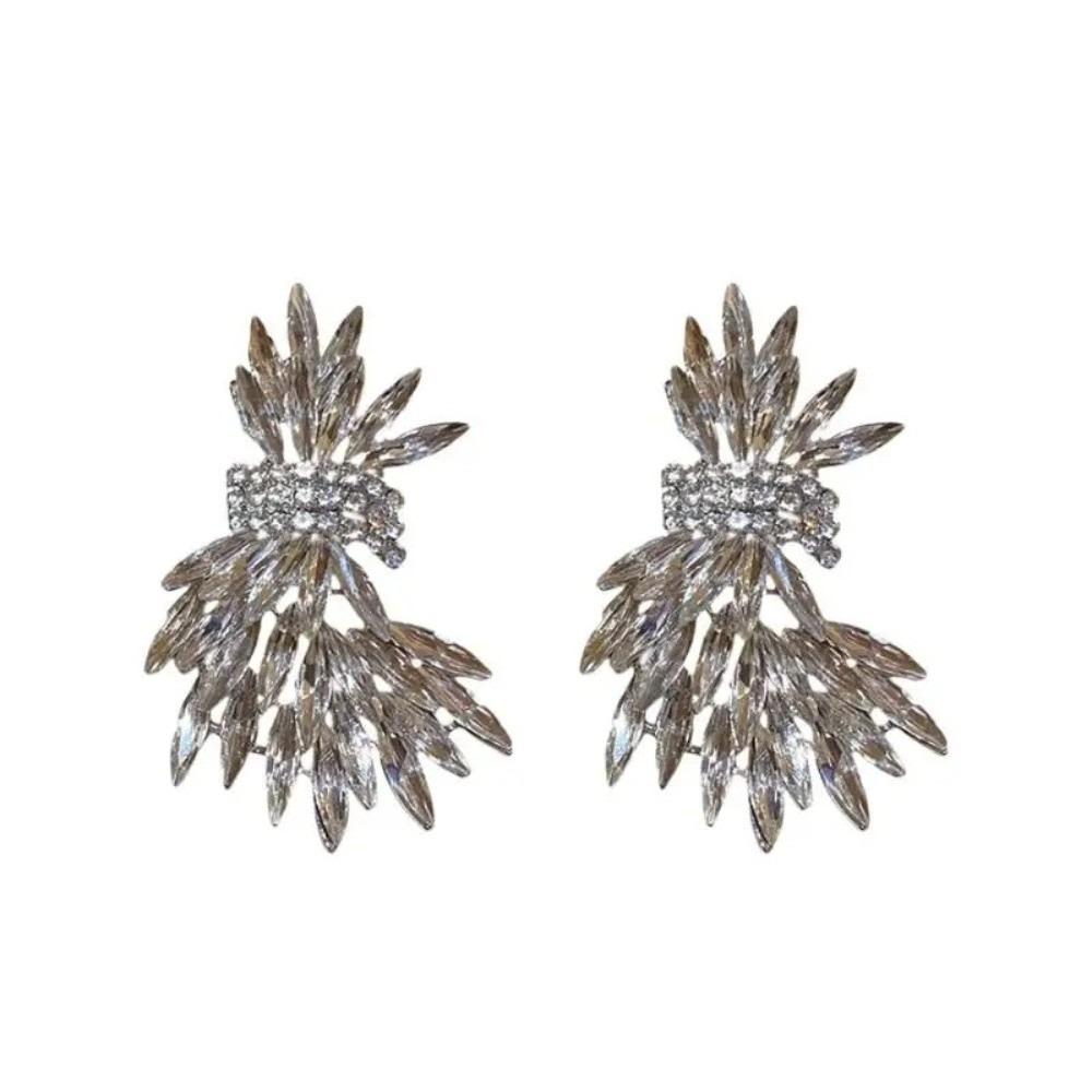 1Pair New Sparkly Crystal Glass Earrings Large Stud Alloy Stud Earrings Jewelry Party Ear Accessories Women серебряный