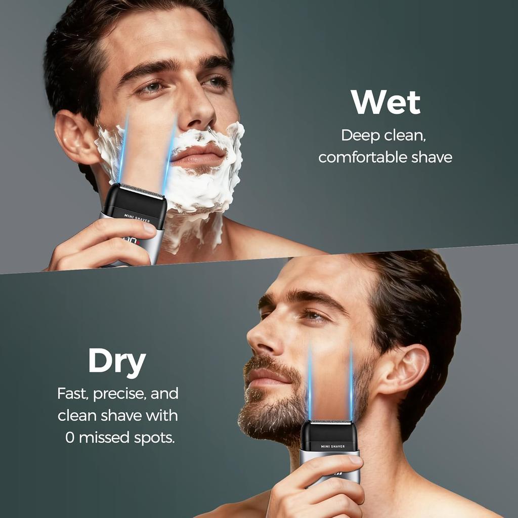Elektrorasierer für Männer Gesicht, Taschenrasierer USB Mini-Rasierer, Elektrische Folienrasierer mit Typ C Wiederaufladbar und LED-Anzeige, IPX7 Wasserdicht