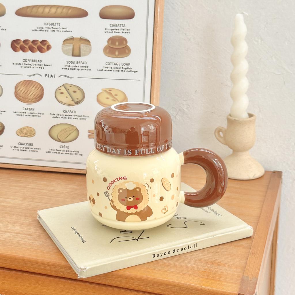 Milk fufu mug with lid cute ceramic cup girls couple water cup home coffee breakfast cup children