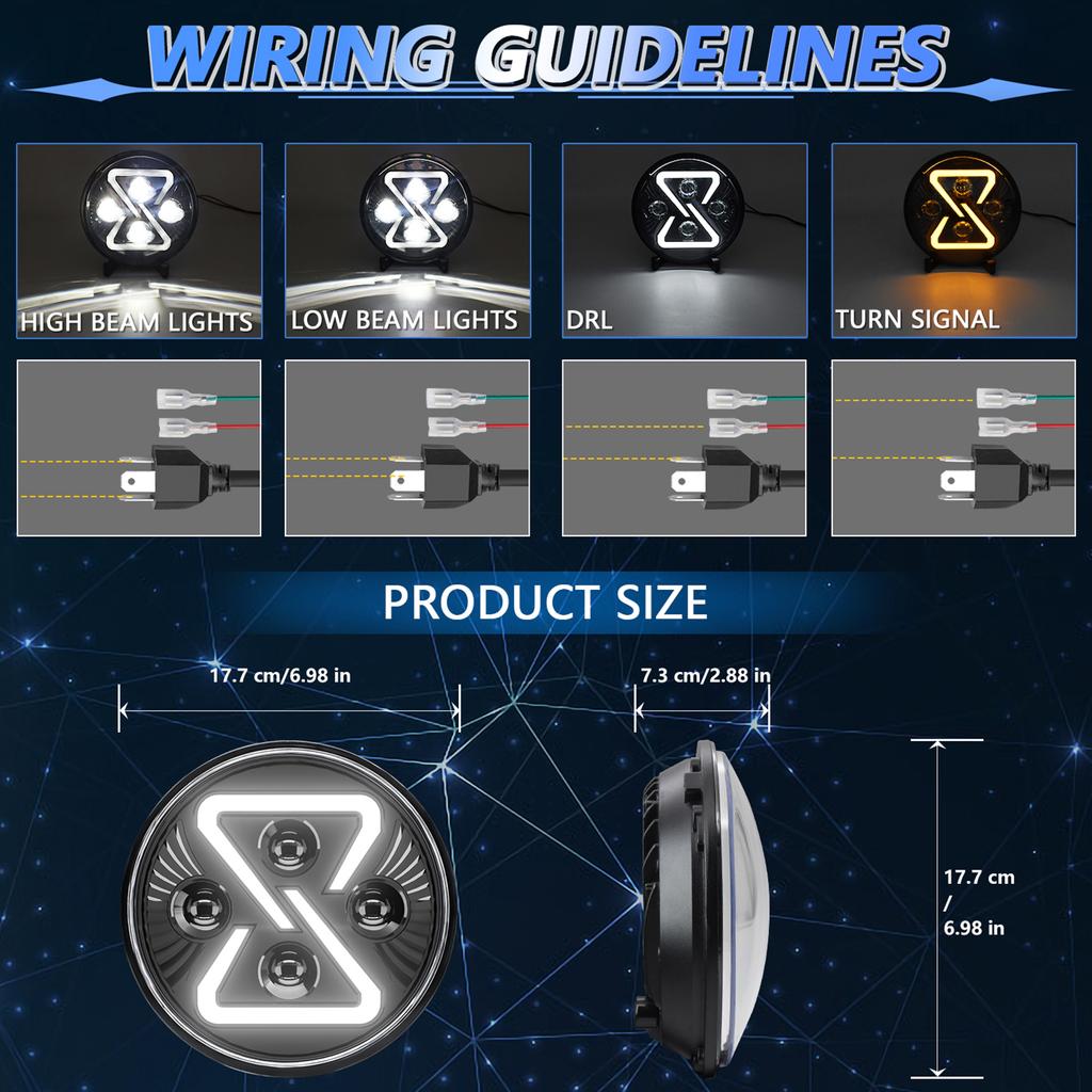 2 PCS Auto-LED-Scheinwerfer, 7 Zoll wasserdichte runde Motorrad-Scheinwerfer mit Fernlicht und Abblendlicht