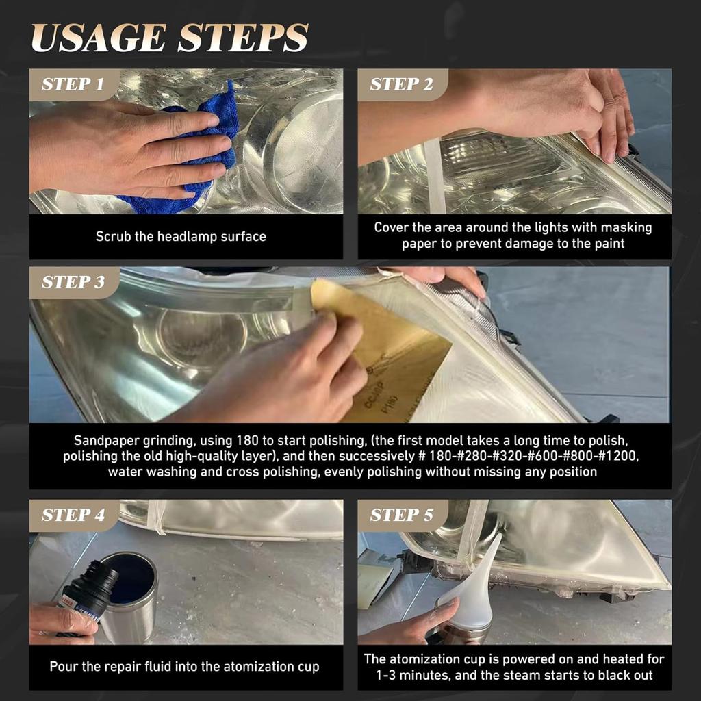 Car Headlight Restoration Kit,Headlight Polish Repair Renovation Kit with 200ML Repair