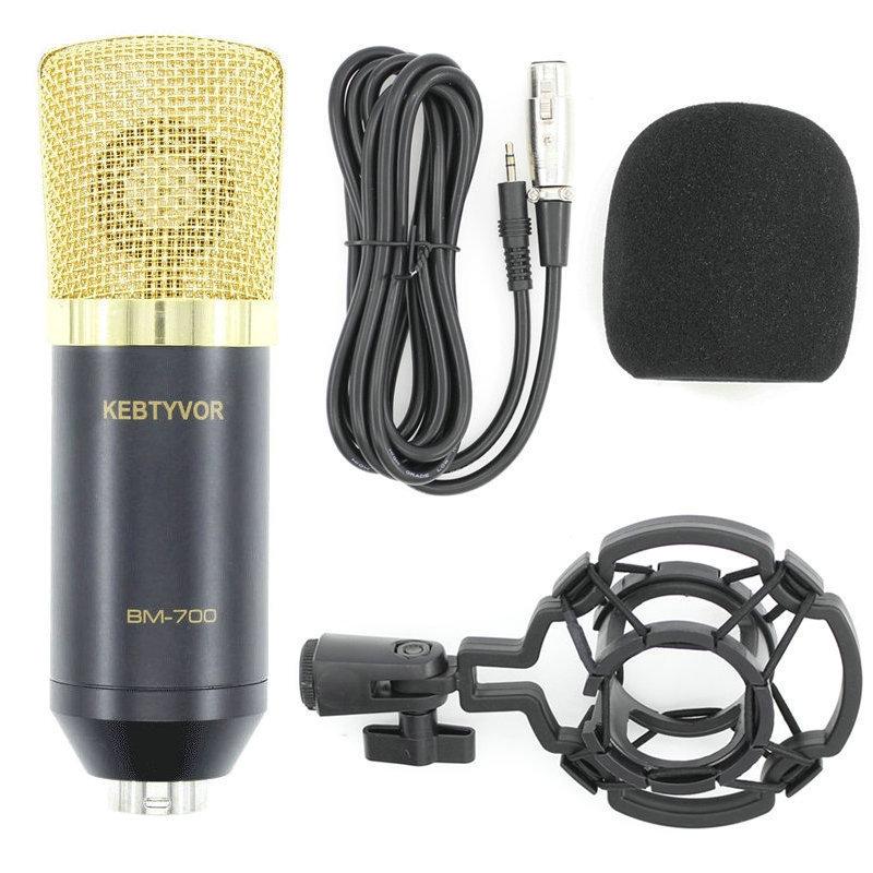 BM700 Large Diaphragm Condenser Microphone with External Sound Card for Computer Recording and MC Hosting