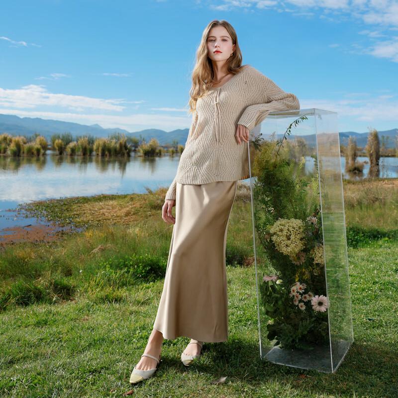 Women's Elegant Satin High-Waist A-Line Long Skirt
