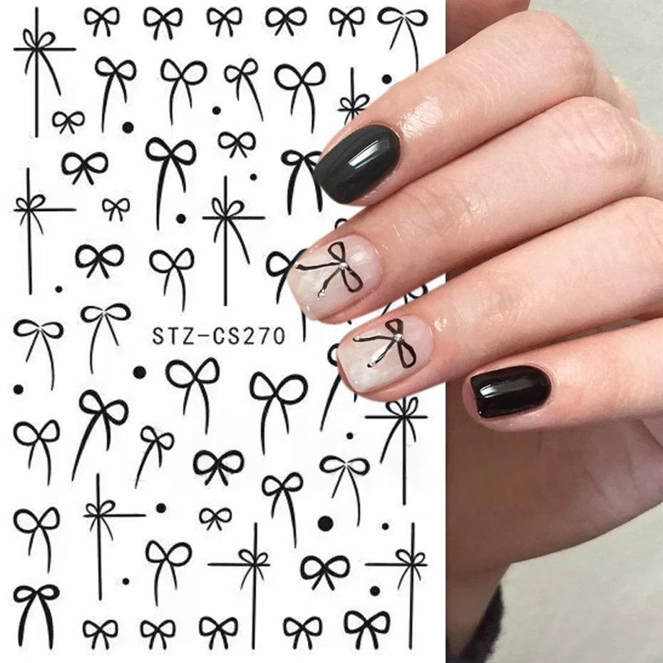 Nail Sticker Wine Red Bow Tie Line Feather Nail Enhancement Back Glue Nail Jewelry Nail