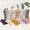 5 Pairs/set Women Slass Filament Fiber Spring and Summer Thin Transparent Leopard Socks Polyester Sock Lace Socks