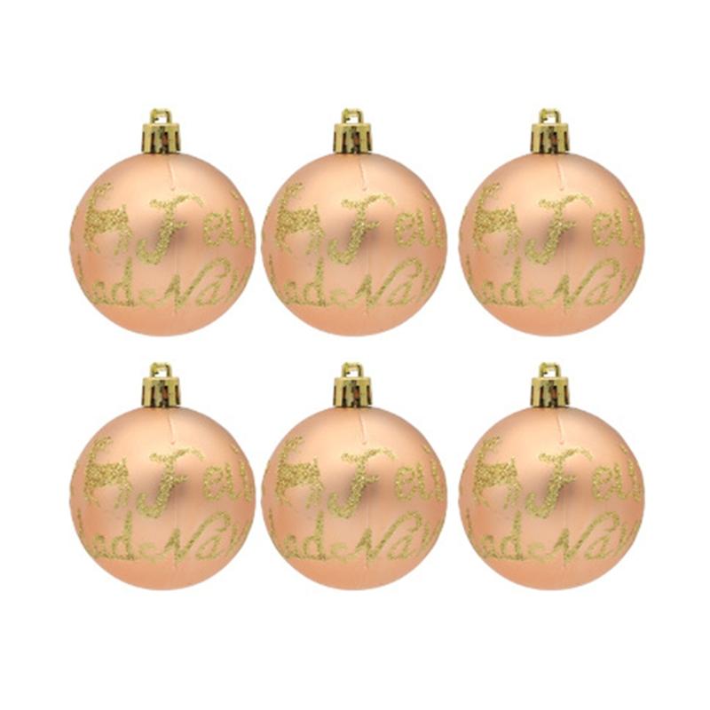 6Pcs Christmas Tree Plastic Hanging Ball Ornaments Glitter Letters Deer Snowflake Printed Shatterproof Pendants Baubles