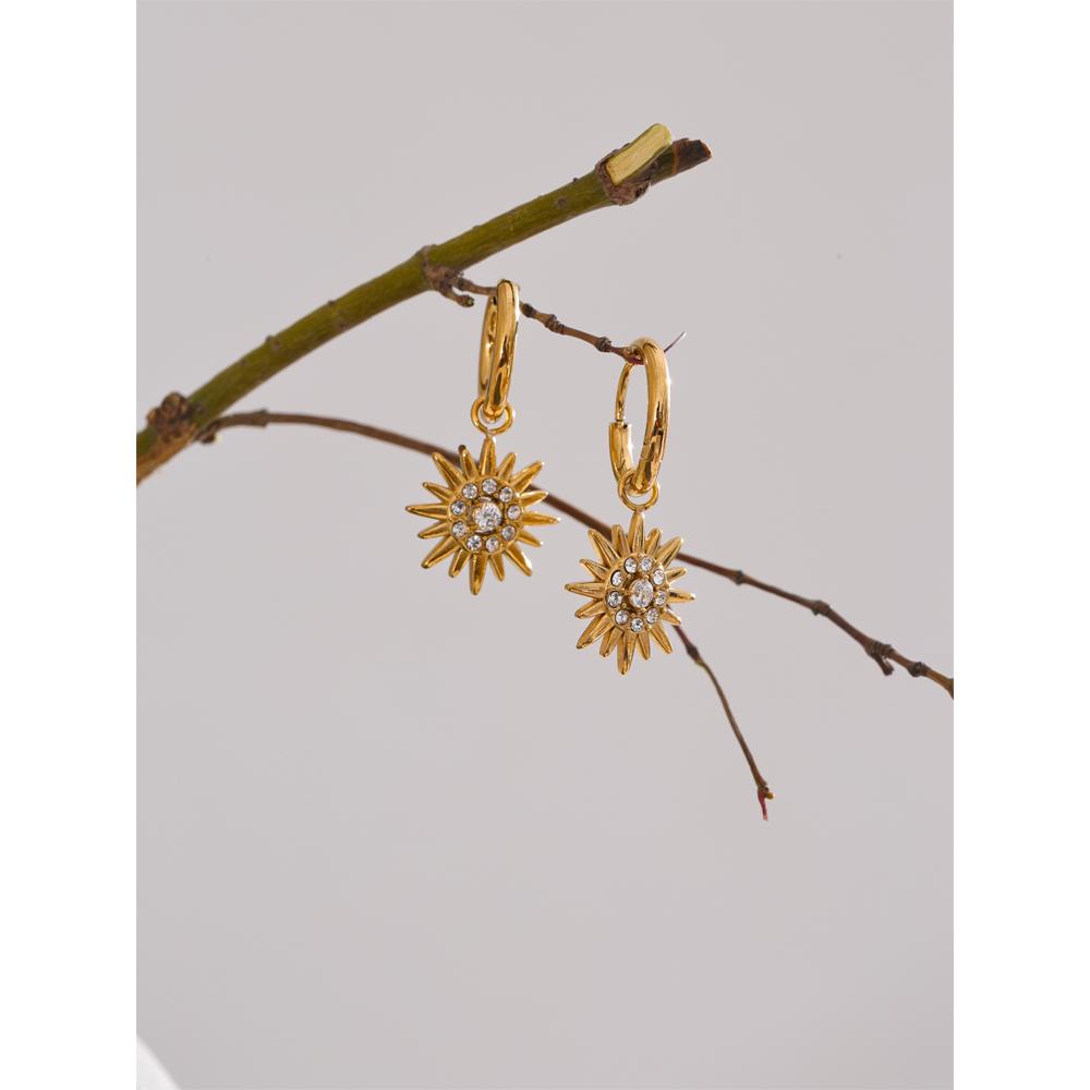 Eetit Exquisite Inlaid Zirconia Sun Drop Hoop Earrings for Women Stainless Steel Delicate Daily Jewelry Hypoallergenic
