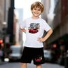 Boys 2 Piece Cartoon Car Printed Outfit, Short Sleeve T-Shirt and Shorts Set for Kids Age 5-14, Black and White Sporty Casual Summer Clothes