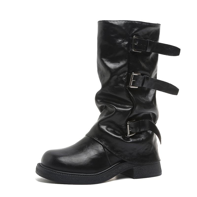 Niche retro kozačky na silném podpatku střední výšky westernové kovbojské kozačky kozačky na sloupku rytířské kozačky raný podzim martinky francouzské dámské kozačky