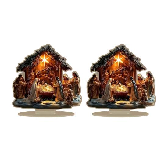 2D Flat Christmas Nativity Scene Tabletop Ornament Acrylic Desktop Display Centerpiece for Christian Table Shelf Mantel Fireplace Bedroom Office Decor