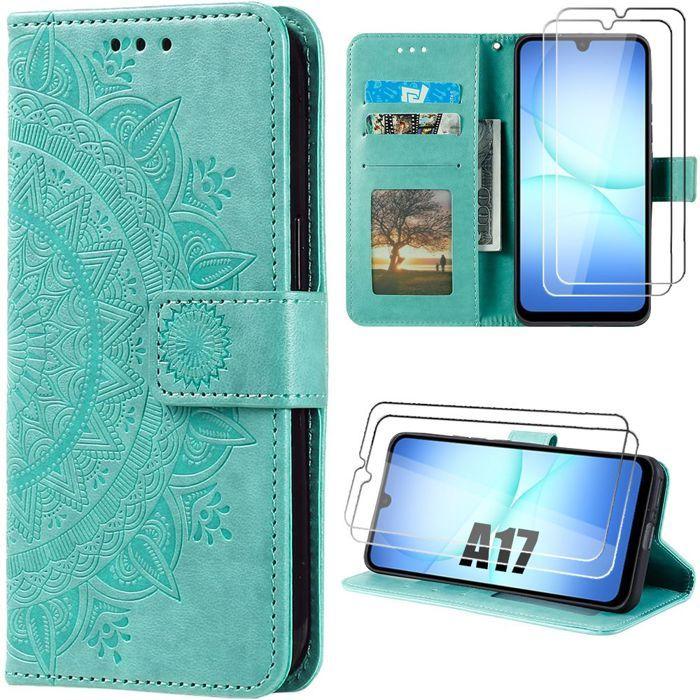 Coque de Protection - BOOLING - pour Samsung Galaxy A17 4G/5G - Effet Cuir Vert Motif Mandala - 2 Vitres