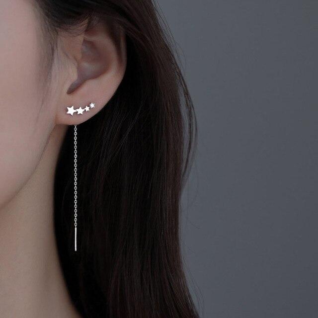 925 Sterling Silver Star Long Tassel Earrings for Women Wedding Party Jewelry New Arrival