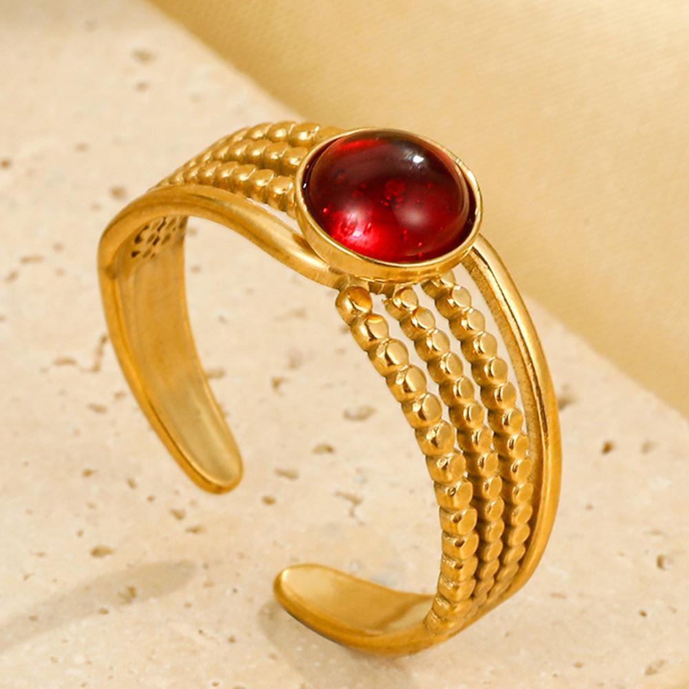 Adjustable Retro Titanium Steel Ring with Color Stones – Trendy, Non-Fading, High-End Style for Women