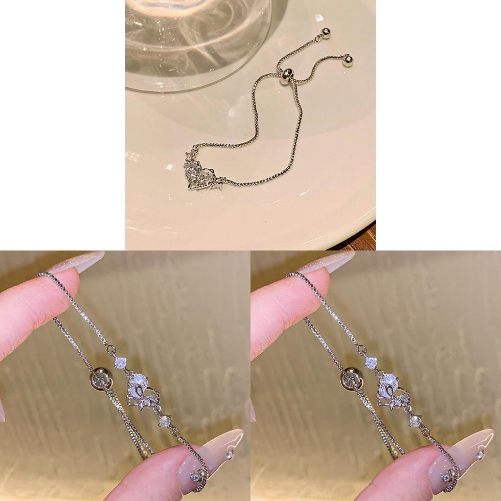 Korean Style Zircon Heart Shape Hand Chain With Adjustable Length For Women